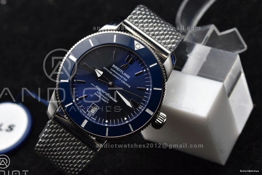 1169 Blue II 42mm Heritage on Bezel SS SuperOcean A Mesh Fashionable Dial Blue Ceramic SS BLSF Bracelet 0811